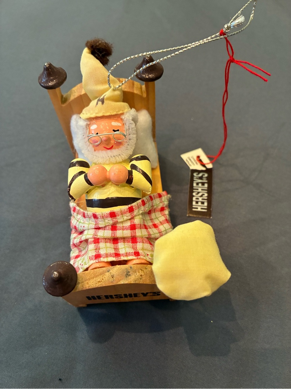 VTG Hershey’s Yellow Santa in Bed Holiday Ornament